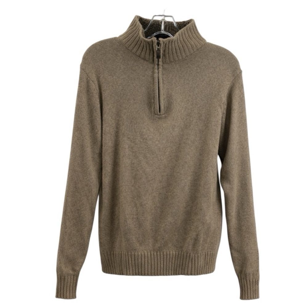 Oscar de la Renta Men’s Quarter Zip Knit Sweater | Leather Pull | Quiet Luxury - Picture 7 of 10
